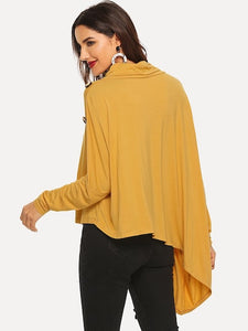 Asymmetric Draped Neck Side Flounce Top With Side Button Details
