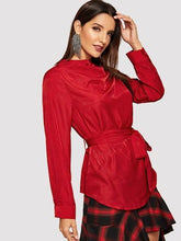 Load image into Gallery viewer, Shrug-Neck Sexy Red Tie-Waste Blouse