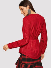 Load image into Gallery viewer, Shrug-Neck Sexy Red Tie-Waste Blouse