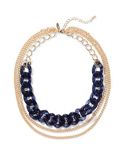 Classic Navy Gold-Tone Tri-Link Chain