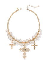 Load image into Gallery viewer, Holy-Cross Gold Tone Pearl Necklace