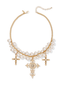 Holy-Cross Gold Tone Pearl Necklace