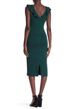 Load image into Gallery viewer, T&#39;S A WRAPS Ruffled V-Neck Midi Dress Color: HUNTER GREEN
