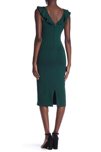 T'S A WRAPS Ruffled V-Neck Midi Dress Color: HUNTER GREEN