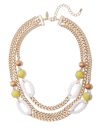 MELLOW MY YELLOW 3-ROW GOLD-TONE BEADED LINK NECKLACE