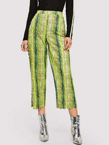 Color Refreshed Animal Print Scallop Trim Pants