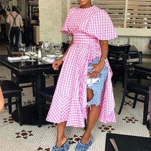 Load image into Gallery viewer, Vintage Tablecloth Split-Sides Ruffled Cinch Waist Gingham Shirt-Dress