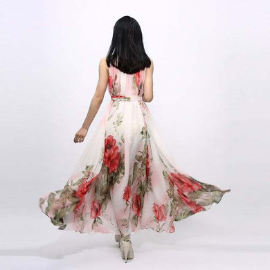 Bohemian-Swing Chiffon Floral Maxi Dress