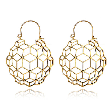 Hollow Globe Drop Dangle Cube Geometric Earrings / Gold or Silver Tone
