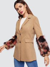 Load image into Gallery viewer, Foxy Multi Sleeve Camel Coat/Blazer  Contrast Faux Fur Sleeve Buttoned Coat