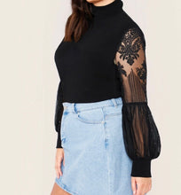 Load image into Gallery viewer, Sheila Mock-Neck Lace Lantern Sleeve Top