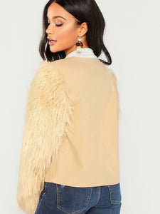 Boojee Sleeve Open-Front Faux Fur Sleeve Coat