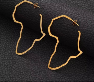 African Large Map Hoop Earrings / Silver & Gold Tone Available