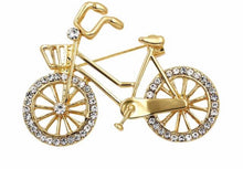 Load image into Gallery viewer, Vintage Bicycle Rhinestone Brooch Gold/Silver Options
