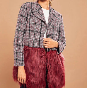 Vintage Audrey Faux Fur Hem Tweed Coat