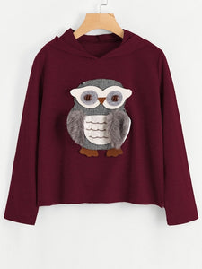 3D Wise Owl Applique Hoodie Sweater/Sweatshirt
