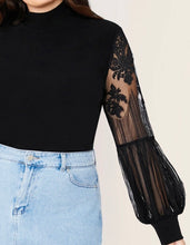 Load image into Gallery viewer, Sheila Mock-Neck Lace Lantern Sleeve Top