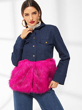 Load image into Gallery viewer, Vintage Fuchsia Fire Faux Fur Panel Denim Jacket