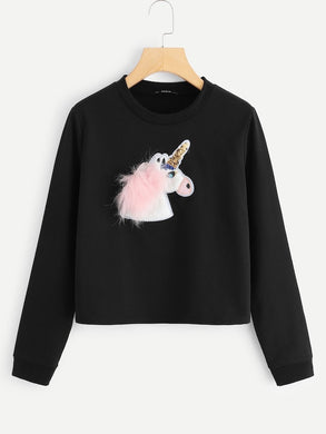 3D Unicorn Applique Sweatshirt