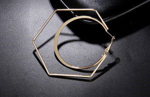 Double-UP Hexagon Hoop Gold Tone Earrings