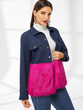 Load image into Gallery viewer, Vintage Fuchsia Fire Faux Fur Panel Denim Jacket