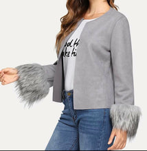 Load image into Gallery viewer, Ashley Faux-Fur Cuff Crop Suede Jacket
