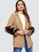 Load image into Gallery viewer, Foxy Multi Sleeve Camel Coat/Blazer  Contrast Faux Fur Sleeve Buttoned Coat