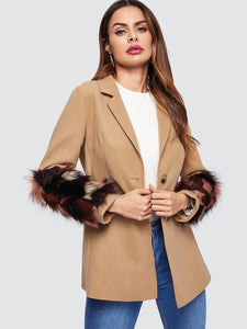 Foxy Multi Sleeve Camel Coat/Blazer  Contrast Faux Fur Sleeve Buttoned Coat