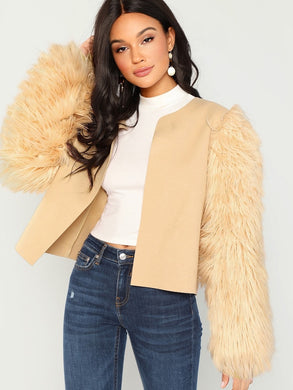 Boojee Sleeve Open-Front Faux Fur Sleeve Coat