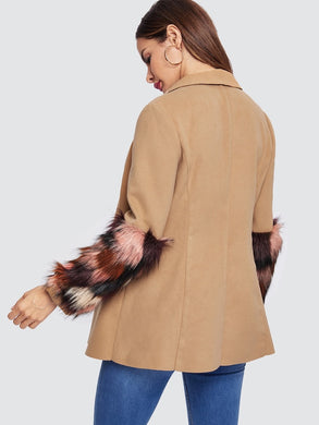 Foxy Multi Sleeve Camel Coat/Blazer  Contrast Faux Fur Sleeve Buttoned Coat
