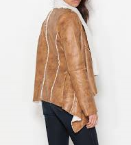Tan Bomber Feel Faux Leather Swing Jacket with Fleece Inside