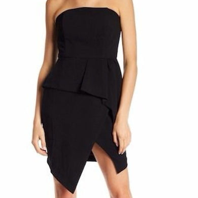 Designer Strapless Asymmetrical Peplum Sexy Little- Black-Dress