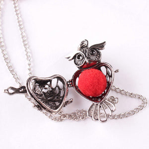 Owl Puffed Heart Silver Tone Necklace