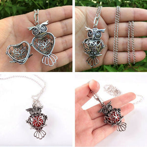 Owl Puffed Heart Silver Tone Necklace