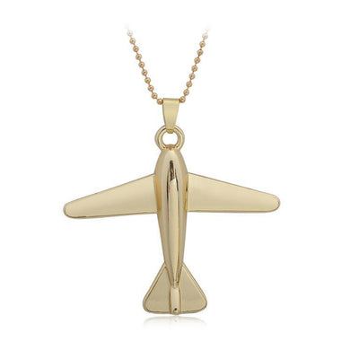 Let's Fly Away Gold Tone Airplane Necklace