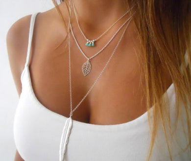 Silver 3 Layer Leave Necklace