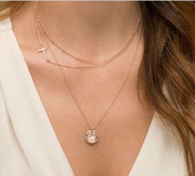 3 Layered Dainty Cross Gold Tone Necklace