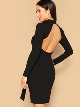 Load image into Gallery viewer, My Little Black Mock-Neck Backless Dress