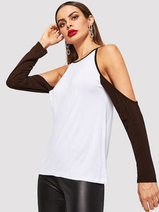 Vicky-Cold Shoulder Two Tone baseball Tee