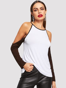Vicky-Cold Shoulder Two Tone baseball Tee