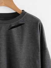 Load image into Gallery viewer, Cut Out Distressed Crop Sweat Shirt/Comes In Two Colors/Khaki or Grey