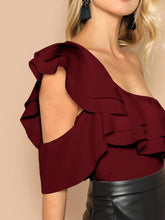 Load image into Gallery viewer, GOT BODY! One Shoulder Backless Layered Ruffle Bodysuit Top
