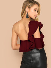 Load image into Gallery viewer, GOT BODY! One Shoulder Backless Layered Ruffle Bodysuit Top