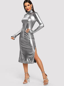Liquid Drip Gunmetal Metallic Dress