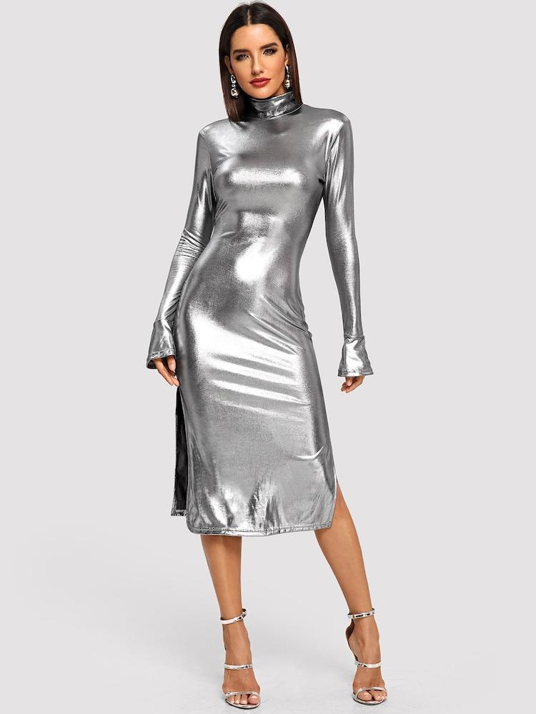 Liquid Drip Gunmetal Metallic Dress