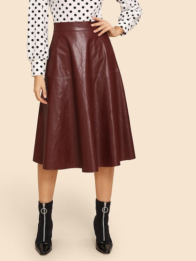 Swing Fit-Flare Faux Leather Skirt
