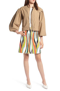 Designer Khaki-Glam Blouson Sleeve Jacket