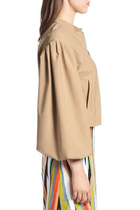 Designer Khaki-Glam Blouson Sleeve Jacket