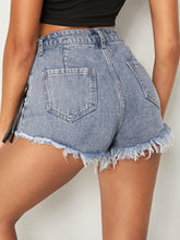 Load image into Gallery viewer, Faux Leather Fringe Edgy Denim Shorts